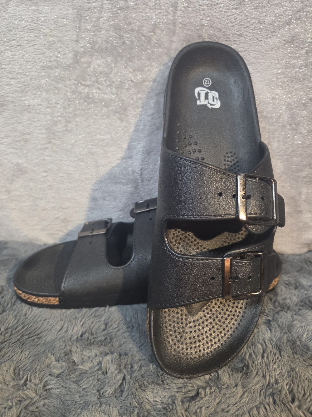 Black Double-Buckle Men’s Slide Sandals